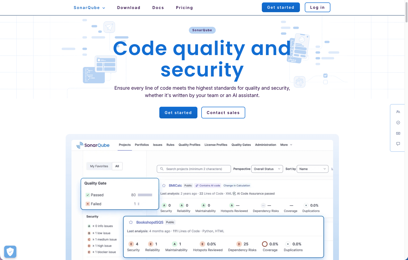 Dashboard SonarQube avec métriques de qualité de code
