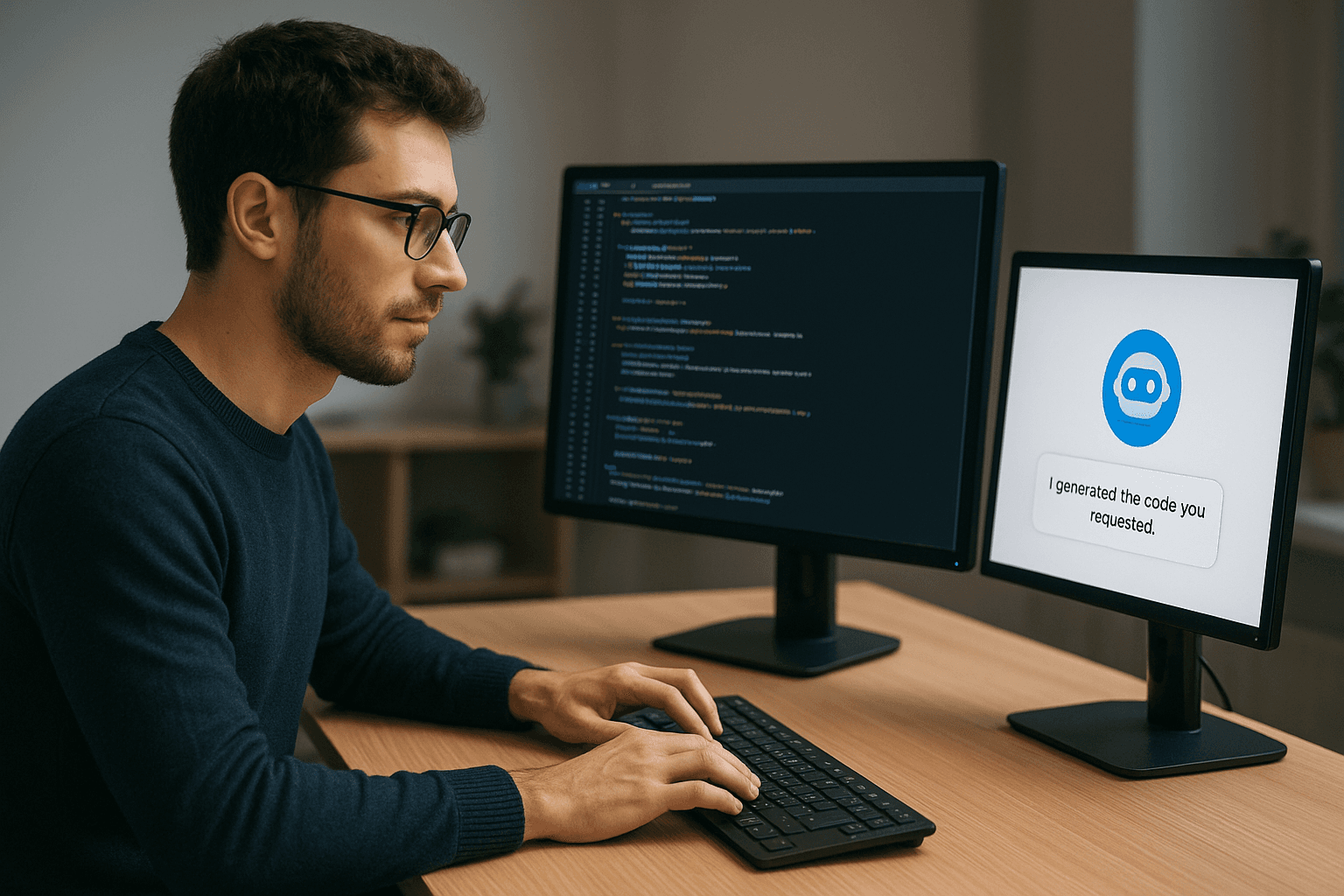 Développeur travaillant avec des outils d'intelligence artificielle