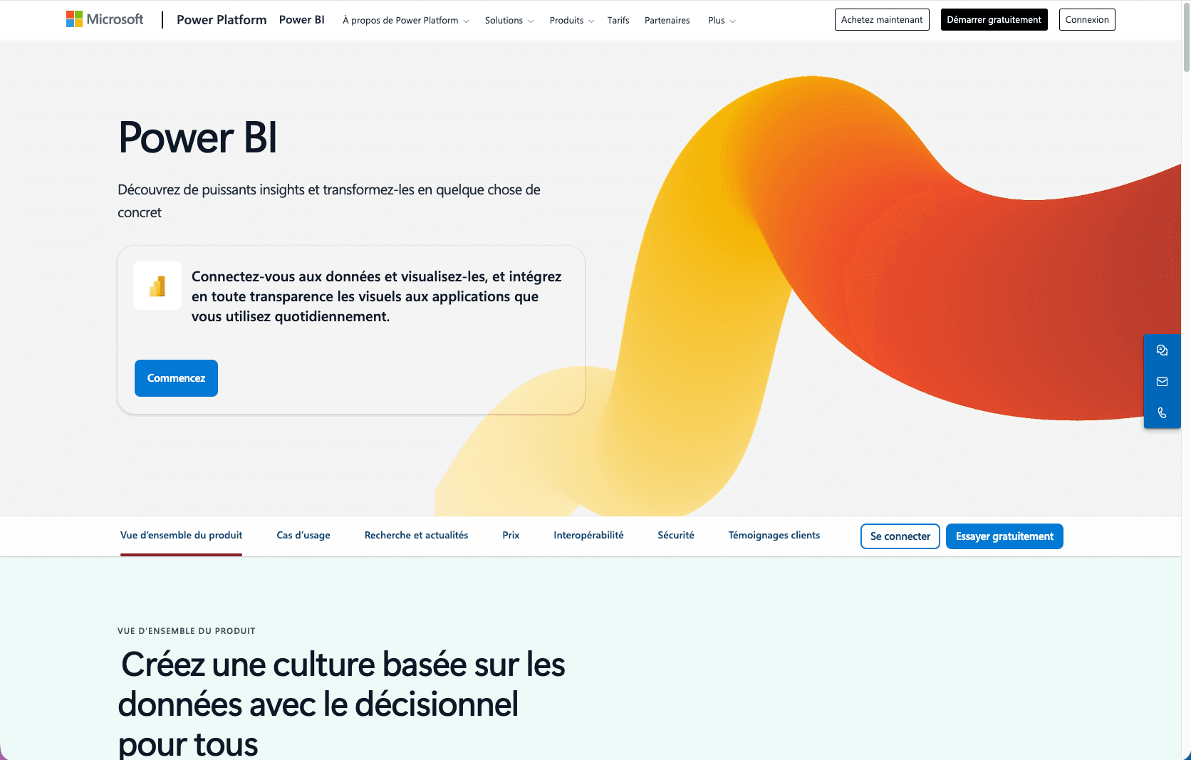 Tableau de bord Power BI avec visualisations interactives