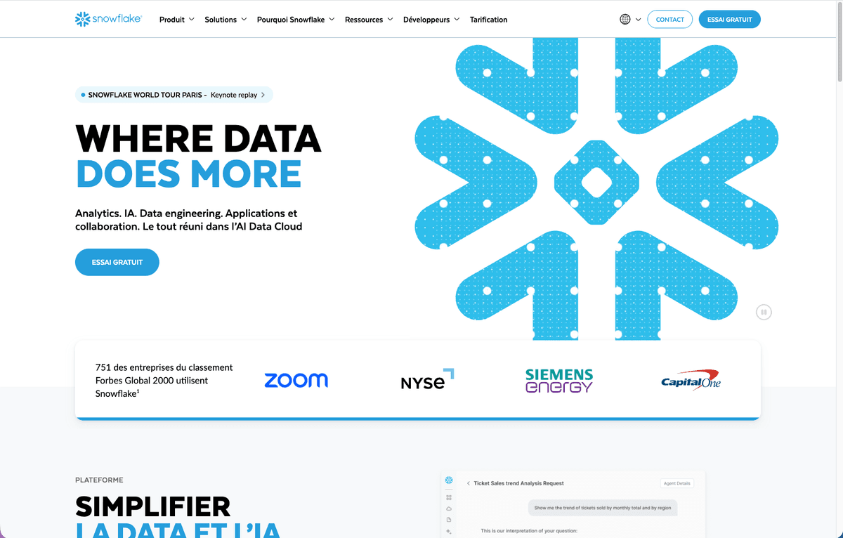 Plateforme Snowflake Data Cloud pour le data warehousing moderne