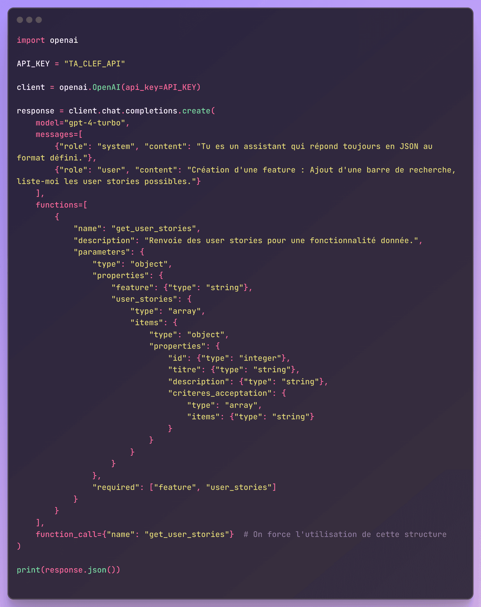 Exemple d'api chatGPT